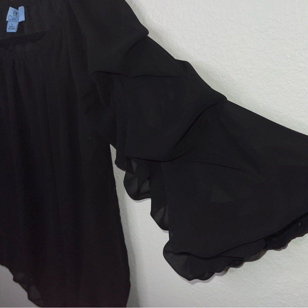 CeCe Chiffon Off/On Shoulder Ruffled Layered Long  Sleeve with Side Hem Bow tie - Picture 7 of 9